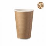 Doppelwand Riffel Kaffee Becher natural braun 0,4L/16oz Ø 9,0cm Kraft / PE